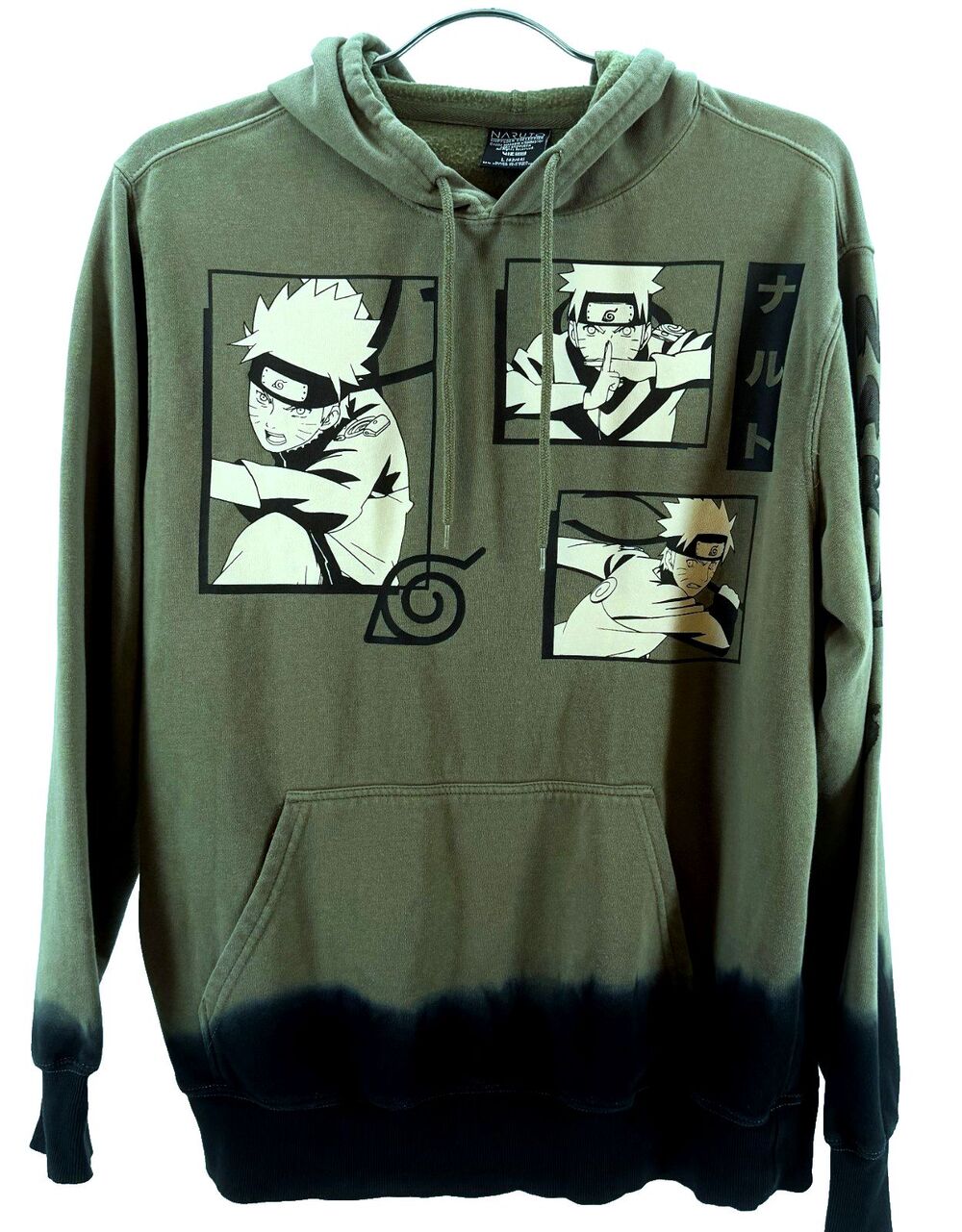 Naruto Shippuden 2007 Hoddie Mens L Olive Drap Anime Manga Graphic Ombre